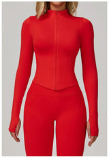 Ribbed Women's Yoga Jacket – Long Sleeve Standing Collar Fitness Top
