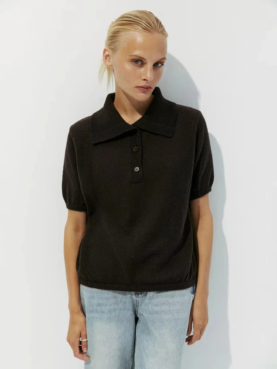 Women's Polo Collar Hollow Knit Sweater