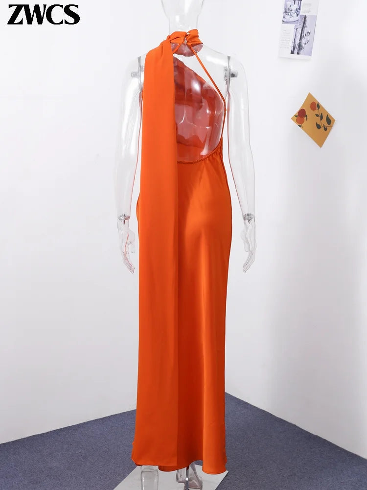 Luxe Satin Halter Evening Gown