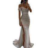 Women's Off Shoulder Sequin Maxi Dress