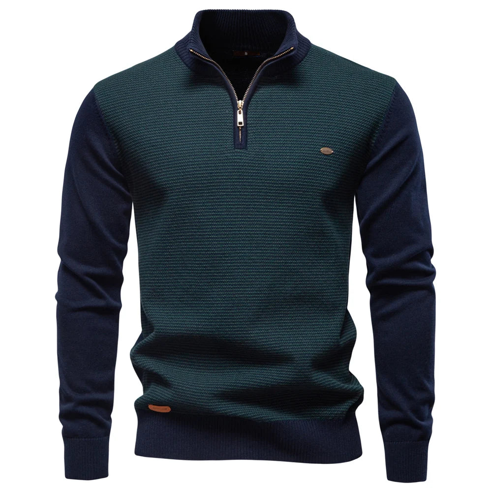 Men's Striped Cotton Turtleneck Sweater
