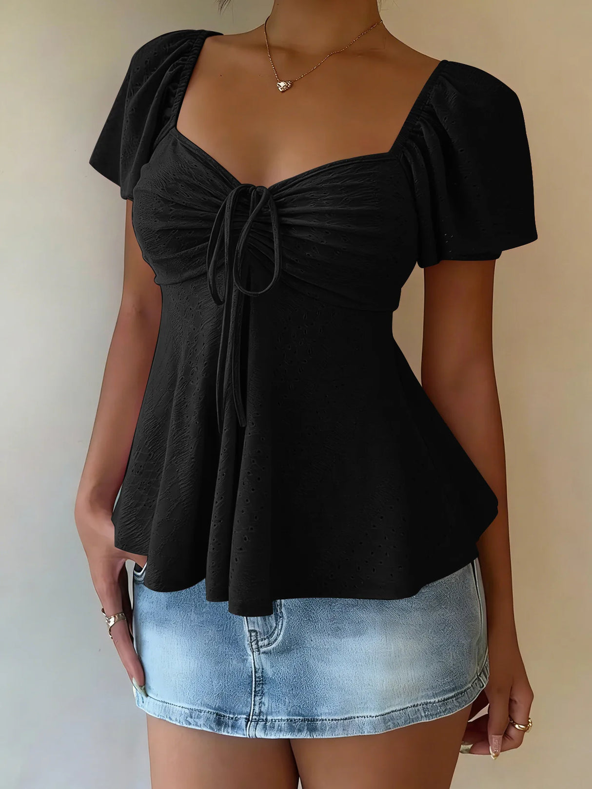 Luna Lace-Up V-Neck Blouse