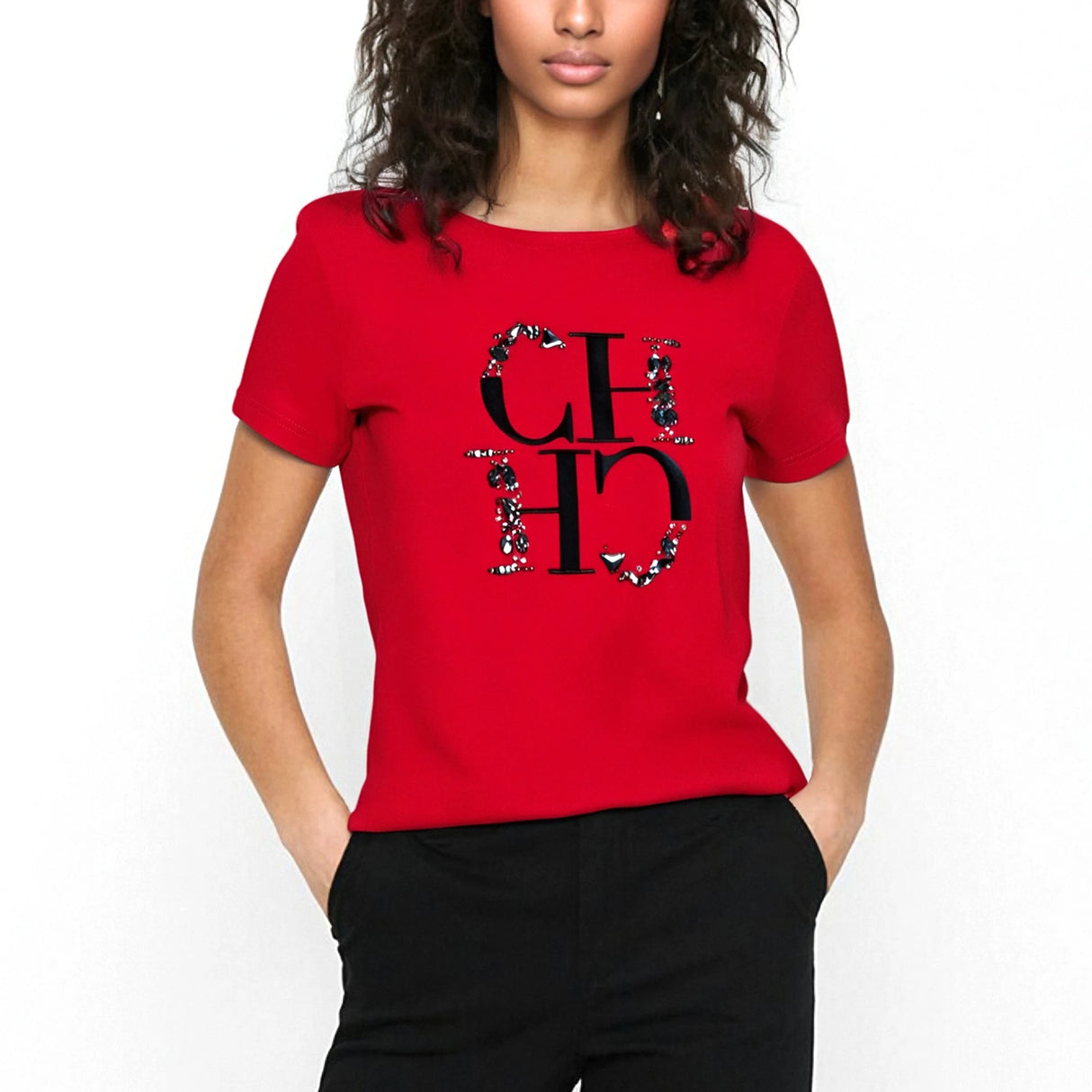 Embroidered Elegance Round Neck T-Shirt