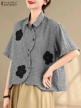 Harper Checked Lapel Blouse