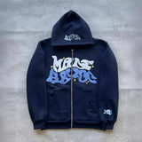 Unisex Retro Letter Zip Hoodie