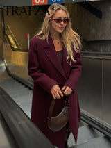 Burgundy Woolen Double Breasted Winter Coat