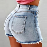 ColorTassel™ – Distressed Denim Hot Pants (Tassel-Trim, Multi-Color & Festival Vibe)