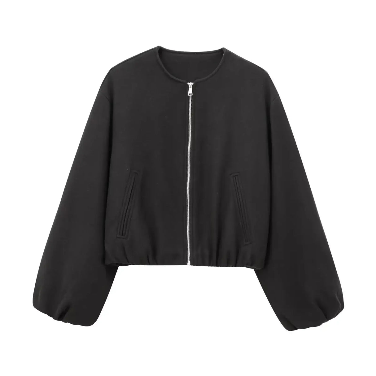 Women Red Zipper Cropped Bomber Jacket