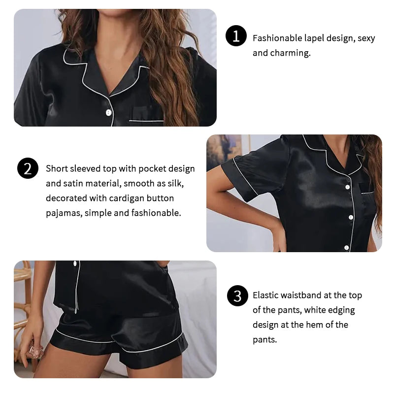 Women Satin Button Down Pajama Set