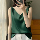 Ice Silk Satin V‑Neck Camisole Crop Top