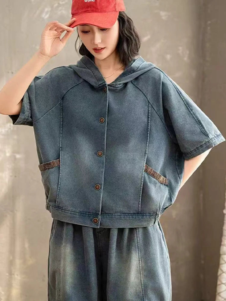 AmaxluluE Summer Womens Denim Hooded Jackets