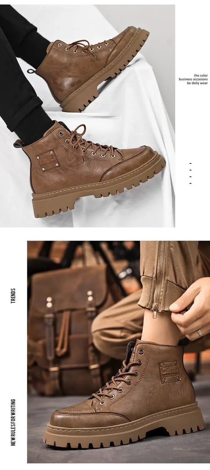 Men’s Autumn Waterproof Mid-Top Leather Boots