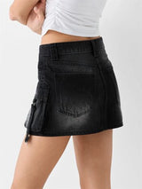 Women Denim Cargo Mini Skirt