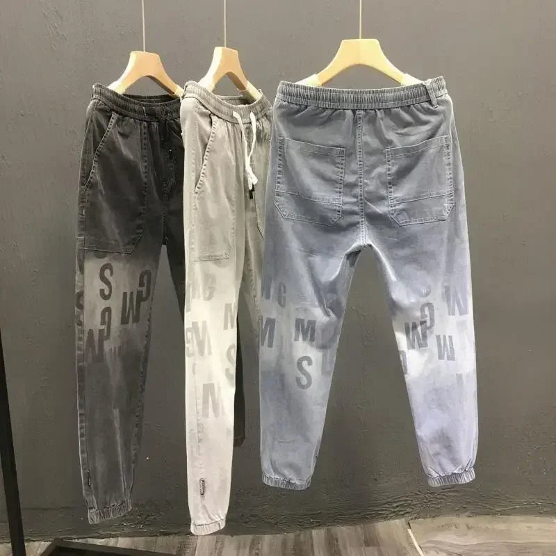 Men's Plus Size Printed Cropped Jeans