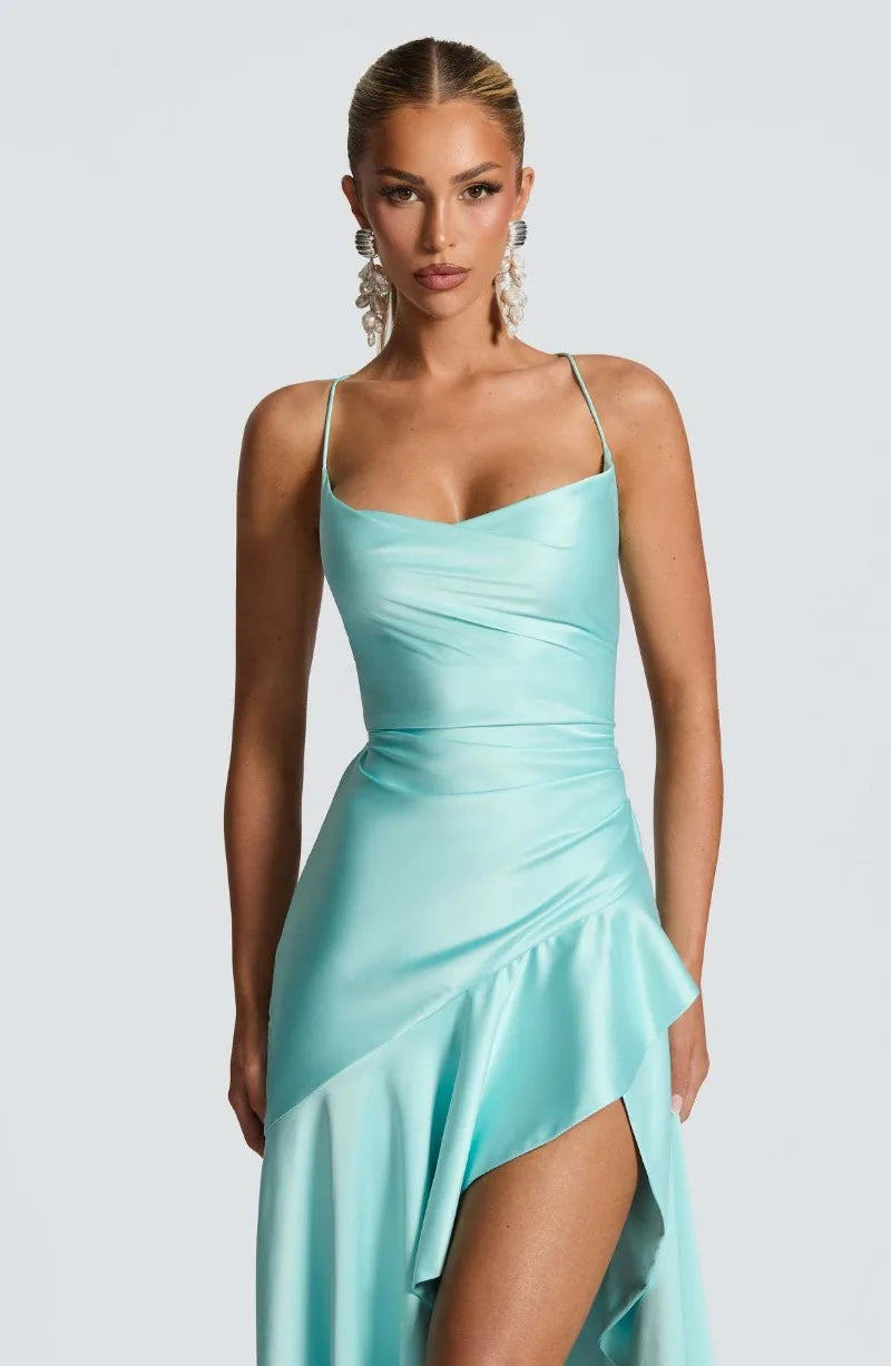 Women's Satin Lace-Up Maxi Dress