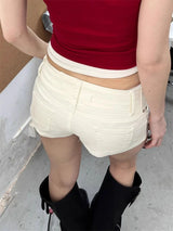 Women's Vintage White Denim Shorts - Y2K Harajuku Style