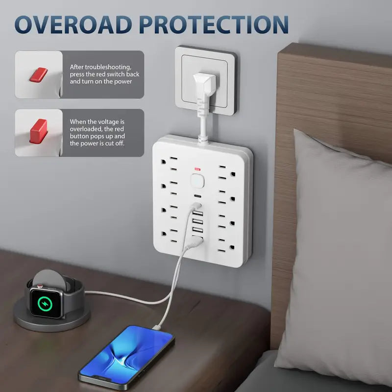14-in-1 Power Strip with Surge Protection and One-Touch Control Switch
