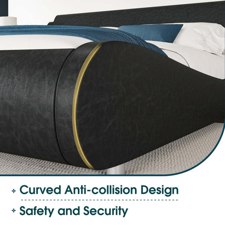 WEEWAY Modern Platform Bed Frame with curved anti-collision design for enhanced safety and security in a contemporary style.