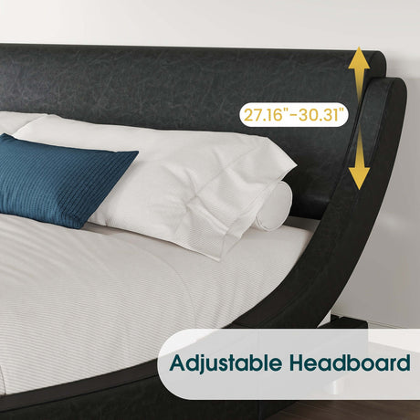 WEEWAY Modern Platform Bed Frame with adjustable headboard height from 27.16" to 30.31", featuring faux leather and contemporary design.