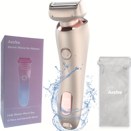 AESFEE rechargeable electric shaver for women, waterproof design, stainless steel blades, USB charging, smooth shave experience.