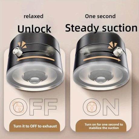 Foldable magnetic phone holder showing unlock and steady suction features for secure hands-free use.