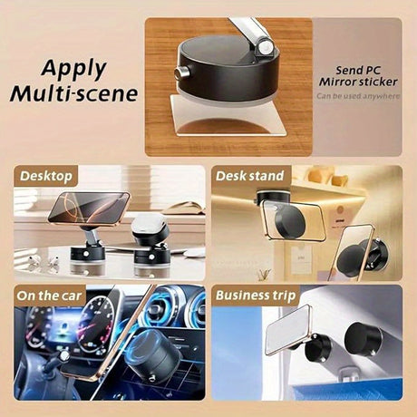 Multi-scene applications of foldable magnetic phone holder for desktop, desk stand, car use, and business trips.
