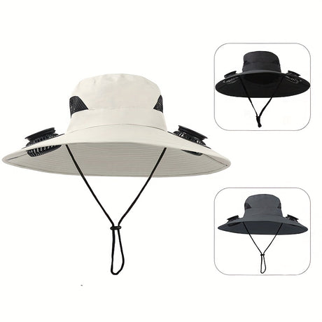 Solar Fan Cap in black and white, designed with built-in fans for optimal cooling and comfort during outdoor activities.