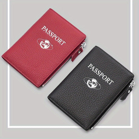RFID passport holder in red and black, lightweight anti-theft wallet with zipper closure, ideal for travel.