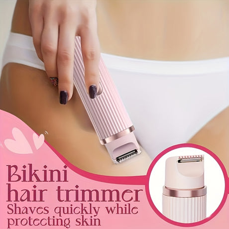 Electric bikini hair trimmer in pink, designed for quick shaving while protecting skin, ideal for body hair grooming.