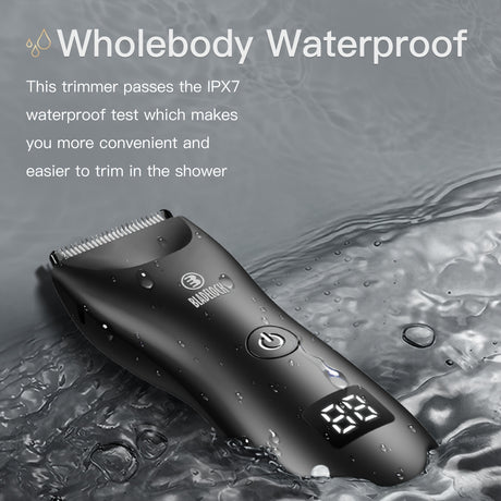 Wholebody waterproof professional body hair trimmer with IPX7 rating, convenient for use in the shower.
