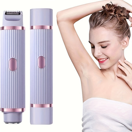 Electric razor for women, 2-in-1 shaver in purple and pink, suitable for all skin types, travel-friendly design.