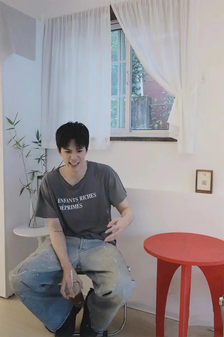 Distressed Letter Print Loose Fit T-Shirt | by Anwer Fancy | Worldwide Shipping