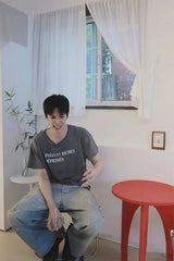 Distressed Letter Print Loose Fit T-Shirt | by Anwer Fancy | Worldwide Shipping