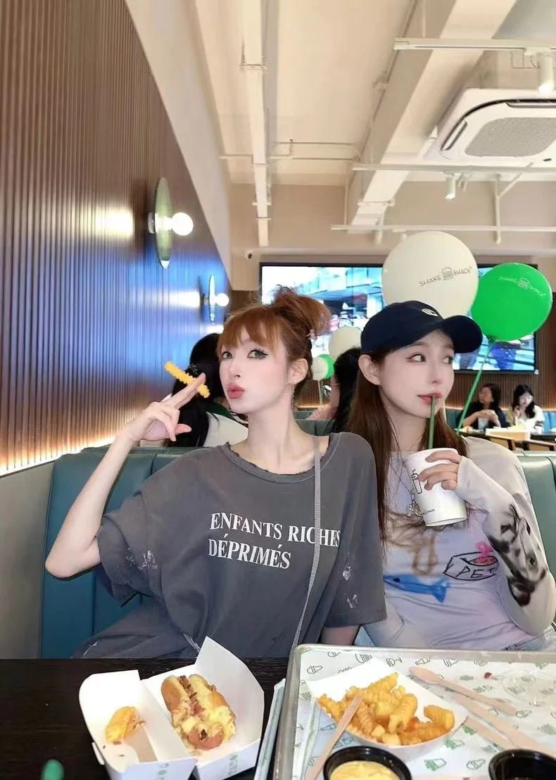 Distressed Letter Print Loose Fit T-Shirt | by Anwer Fancy | Worldwide Shipping