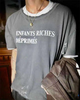 Distressed Letter Print Loose Fit T-Shirt | by Anwer Fancy | Worldwide Shipping