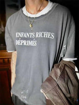 Distressed Letter Print Loose Fit T-Shirt | by Anwer Fancy | Worldwide Shipping