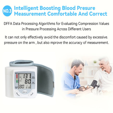 Intelligent automatic blood pressure monitor displaying comfortable and accurate measurements for various users.