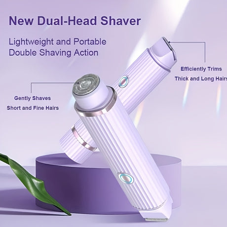 Lightweight dual-head electric razor for women, featuring portable design, efficient trimming for all hair types, in purple.