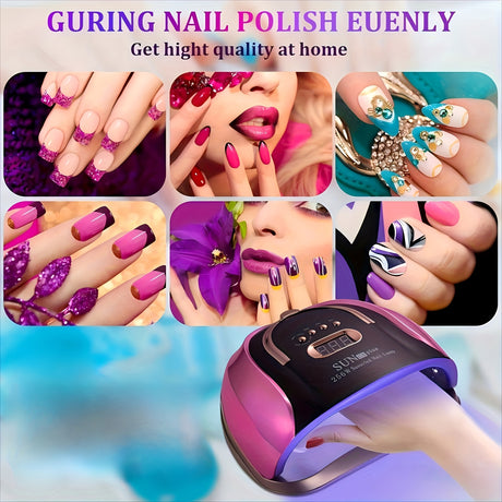 Nail curing light for even polish application, enhancing home manicure experience with digital tube display.