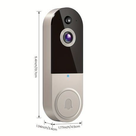 Wireless doorbell camera with 1080p resolution, rechargeable battery, and Wi-Fi connectivity for indoor and outdoor use.