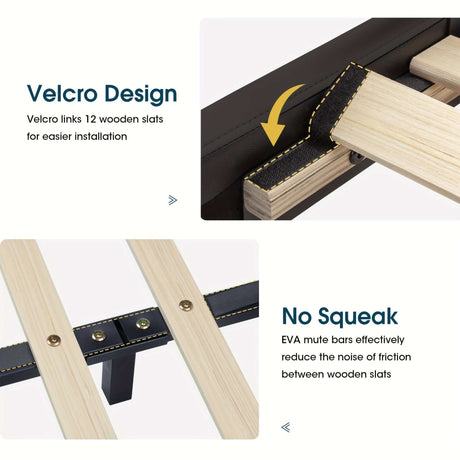 WEEWAY Modern Platform Bed Frame features Velcro design for easy assembly and no-squeak wooden slats for quiet support.