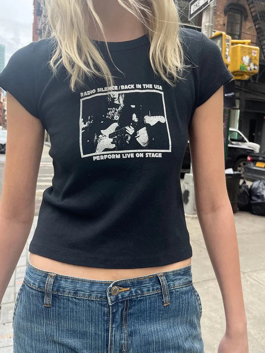 Guitar Band Print Vintage T-Shirt Women | by Anwer Fancy | Worldwide Shipping