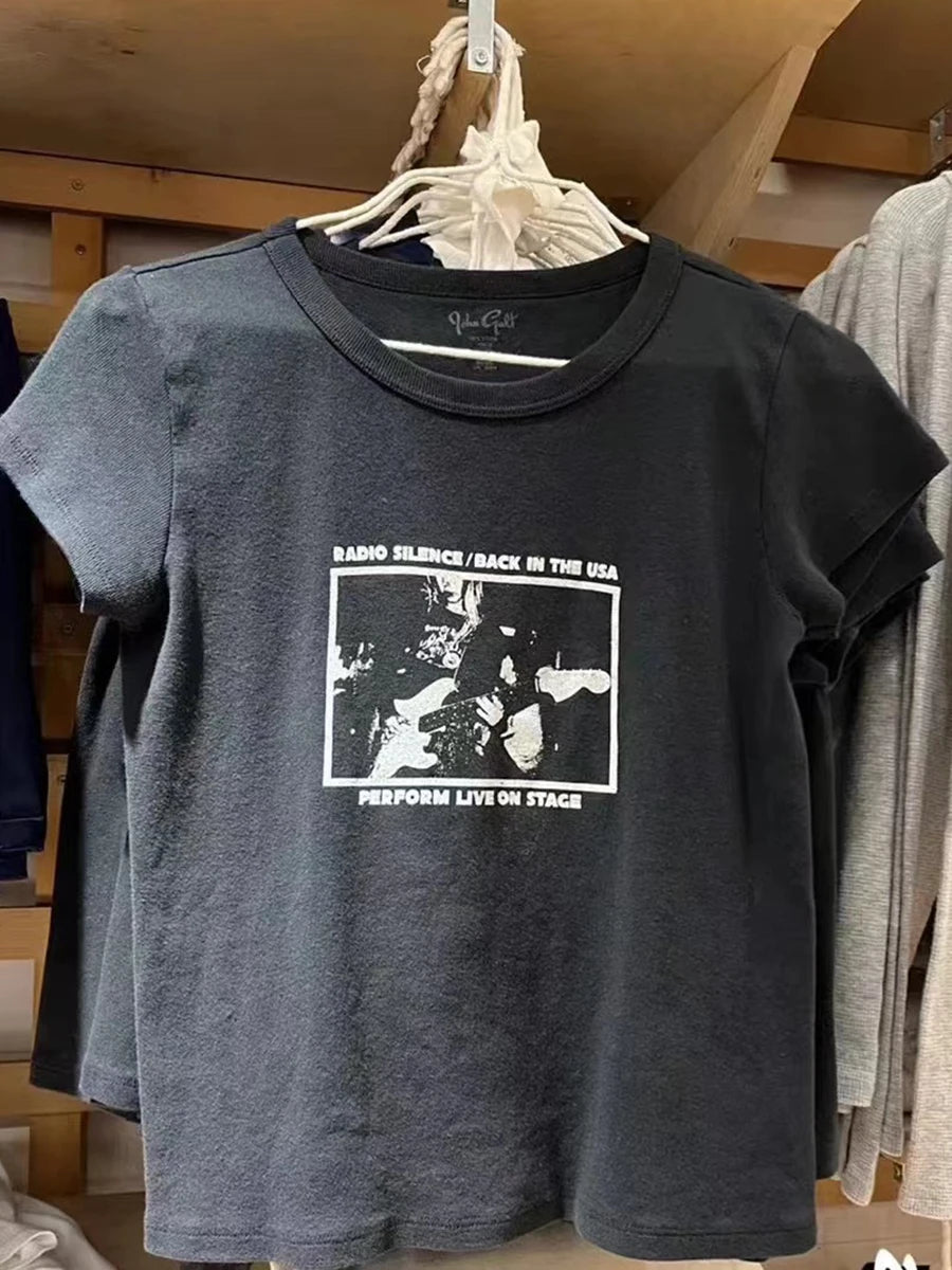 Guitar Band Print Vintage T-Shirt Women | by Anwer Fancy | Worldwide Shipping