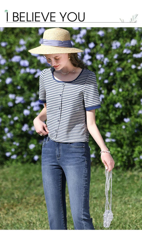 I Believe You Striped Women’s Knit Top | by Anwer Fancy | Worldwide Shipping