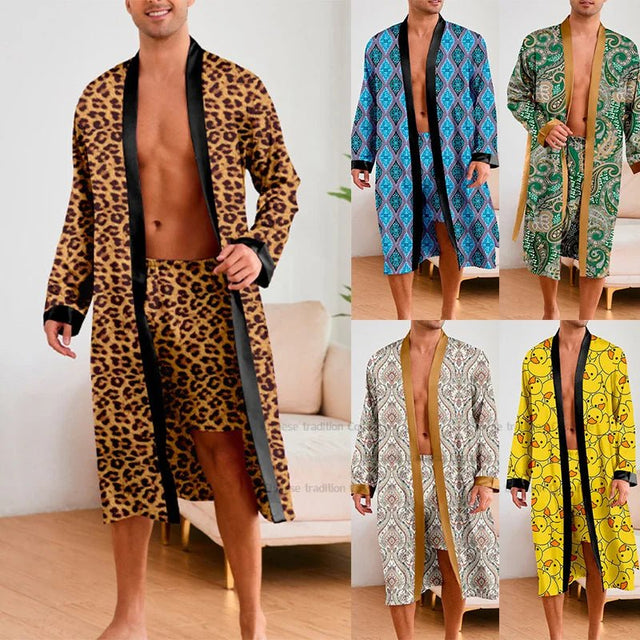 Men’s Leopard Satin Bathrobe Set | Men's Loungewear by Anwer Fancy | Worldwide Shipping