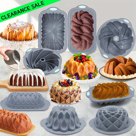 4pcs Nonstick Silicone Cake Pan Set featuring various fluted designs for baking, perfect for holidays and celebrations.