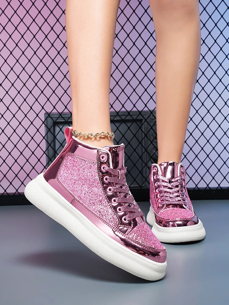 Pink Bling High Top Fashion Skate Shoes | by Anwer Fancy | Worldwide Shipping
