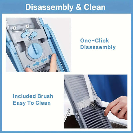 Image showing the GENAIC 5-in-1 Mandoline Slicer disassembly features and included cleaning brush for convenience.