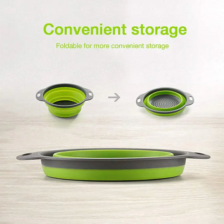 Eco-friendly silicone fruit and vegetable cleaning basket, collapsible for convenient storage and easy organization.