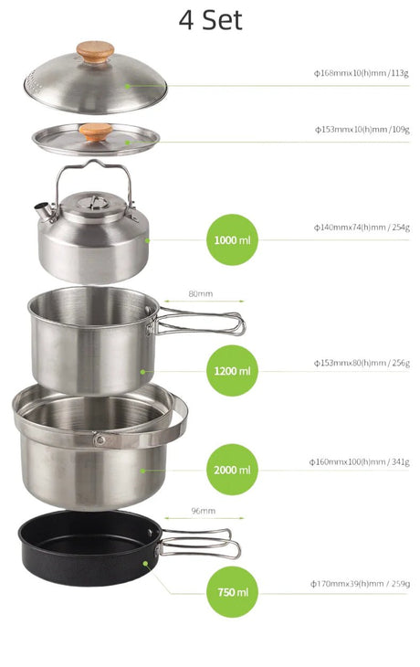 Stainless Steel Camping Cookware Set | by Anwer Fancy | Worldwide Shipping